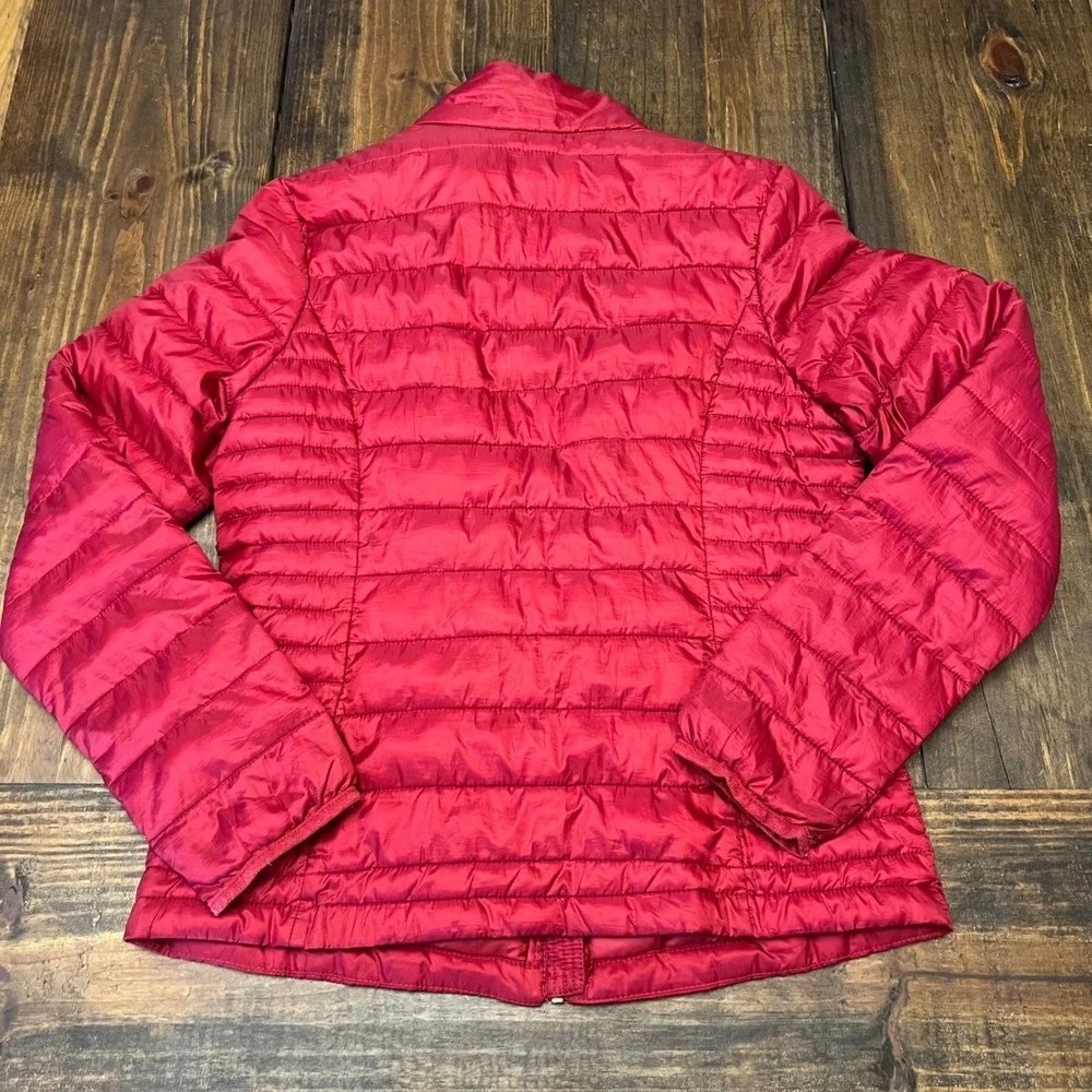 True Religion Puffer‎ Jacket Women Red Full Zip Hooded Quilted Down Insulated